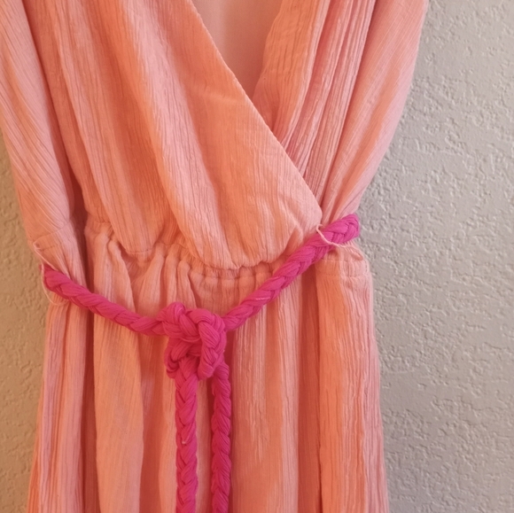 Flying Tomato Deep V Neck Flowy Silky Pastel Peach, Deep Coral, Hot Pink Maxi - Picture 3 of 6